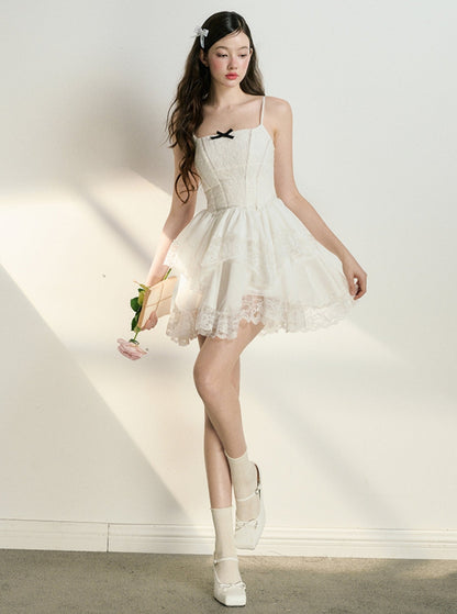 Lace White Suspender Dress