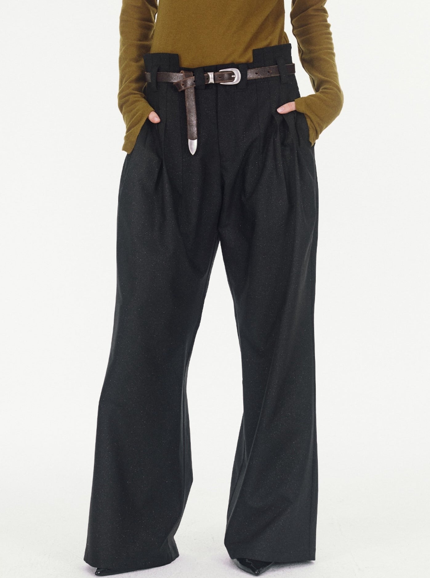 pleated wide-leg suit pants