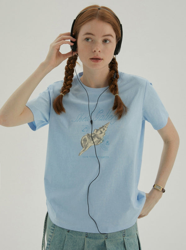 Conch Stamp Print  Vintage French Top