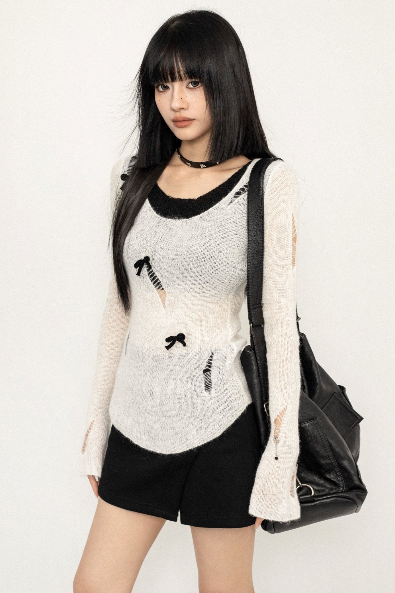 Long-sleeved Bow Design Slouchy Top