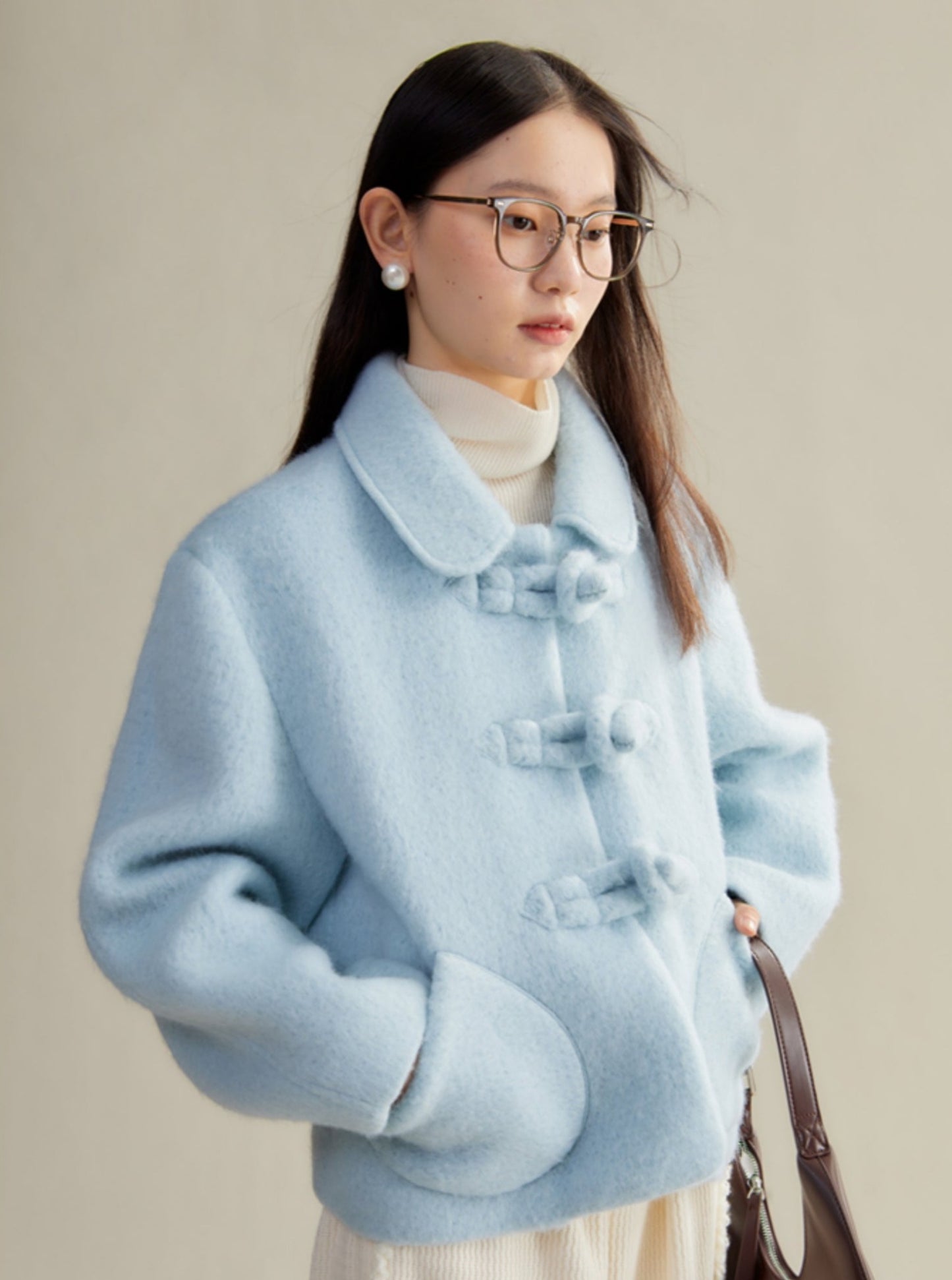 original design baby blue button coat