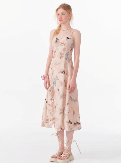 Butterfly Print Long Slit Dress