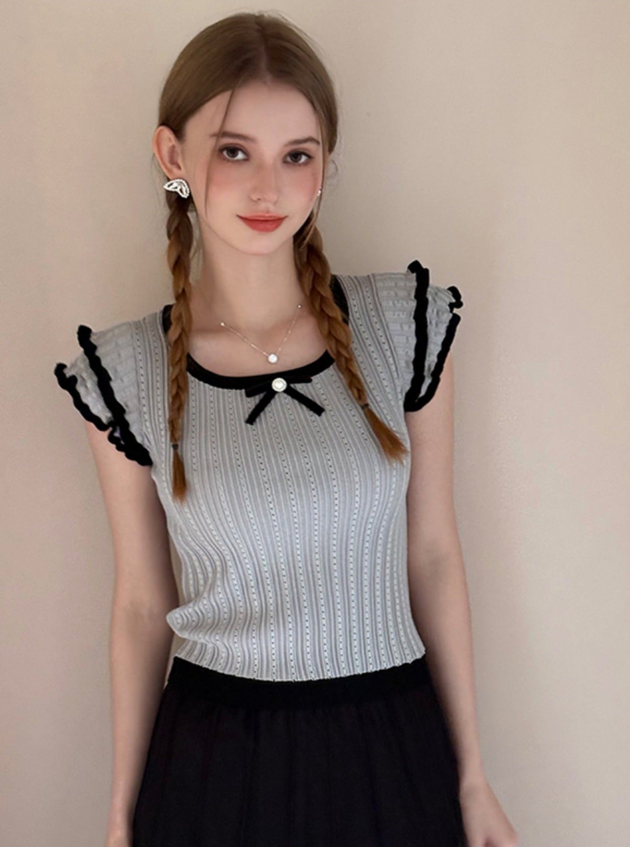French Lace Doll Collar Slim Top