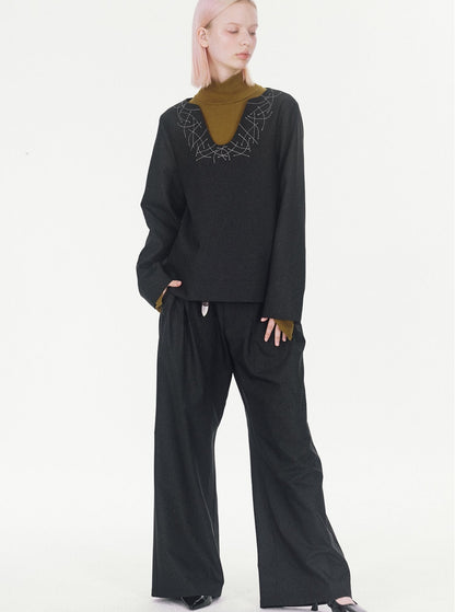 pleated wide-leg suit pants