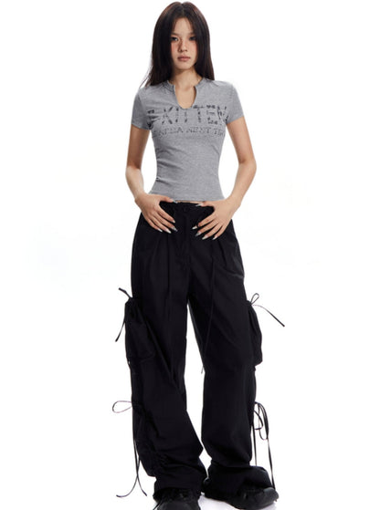 Low-Rise Drawstring Cargo Pants