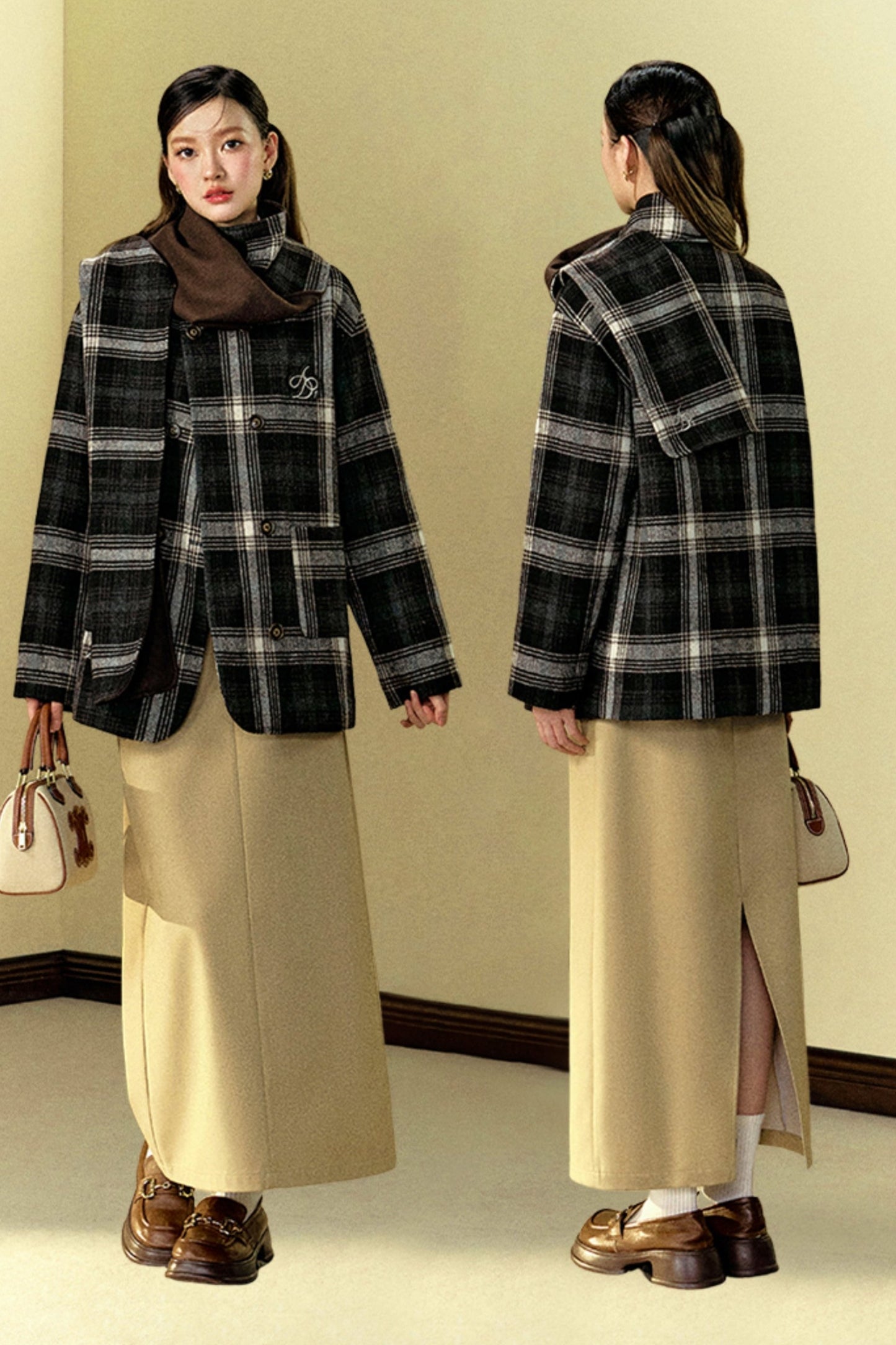 Versatile Checked Woolen Jacket