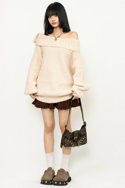 Off-Shoulder Loose Knit Sweater