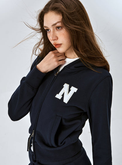 Preppy towel embroidered cropped hoodie sweatshirt