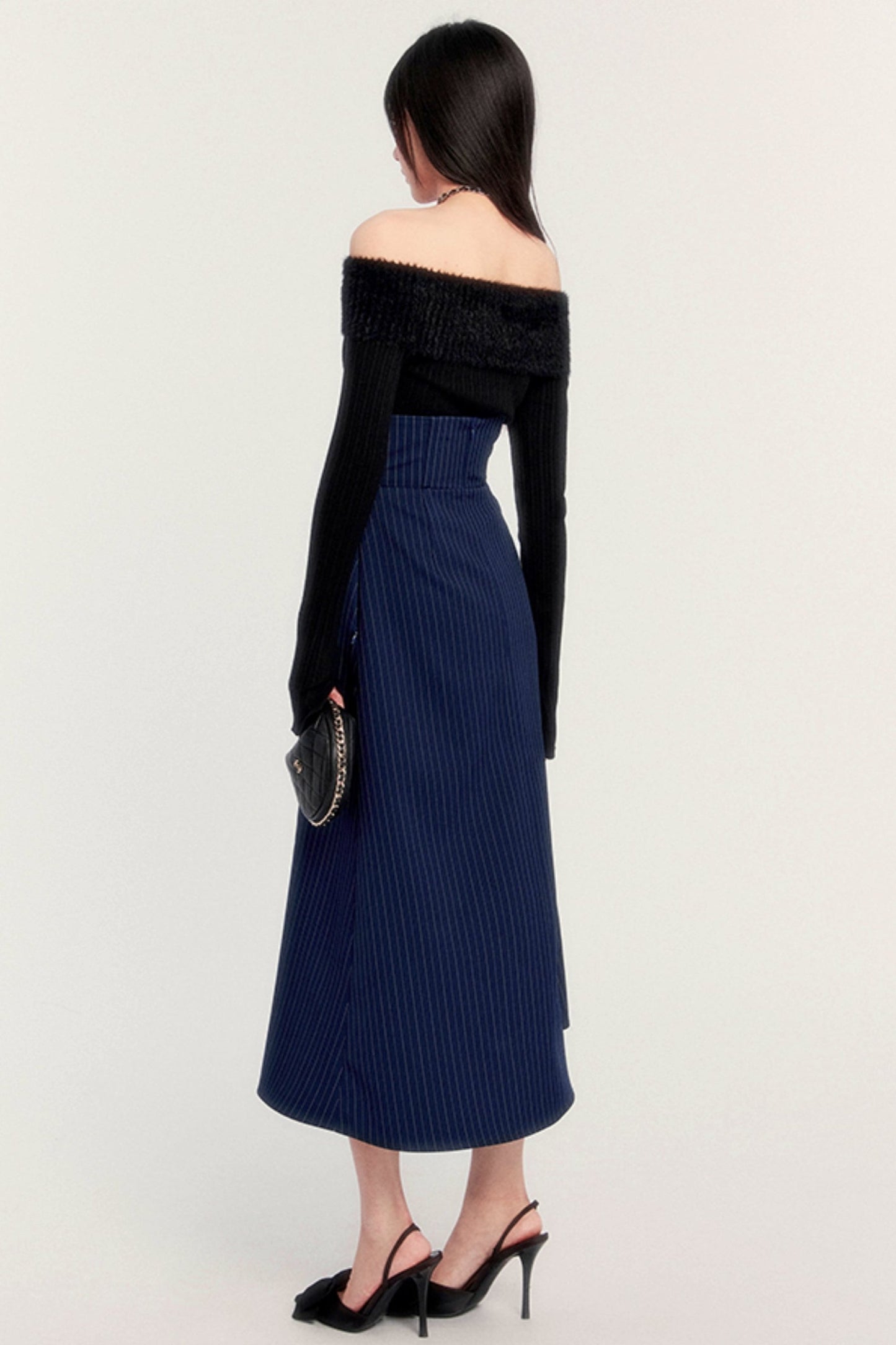 Herringbone Waist Pleated Maxi Skirt