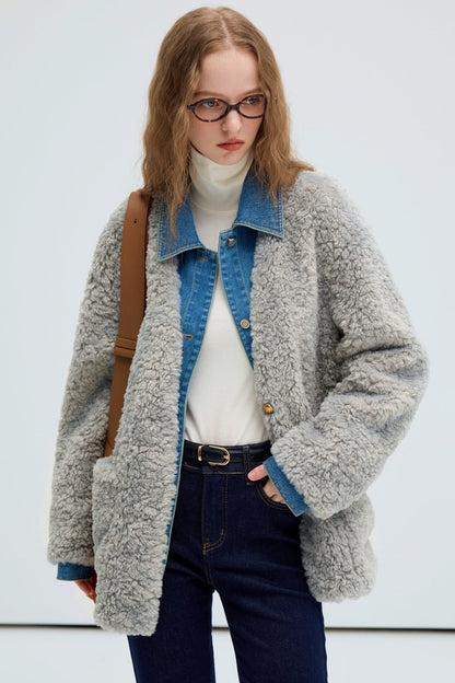 Lamb's Wool Suede Denim Coat