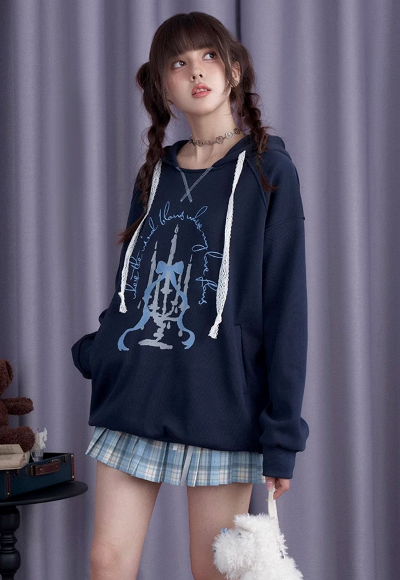 Ink Blue Bow Hooded Sweatshirt