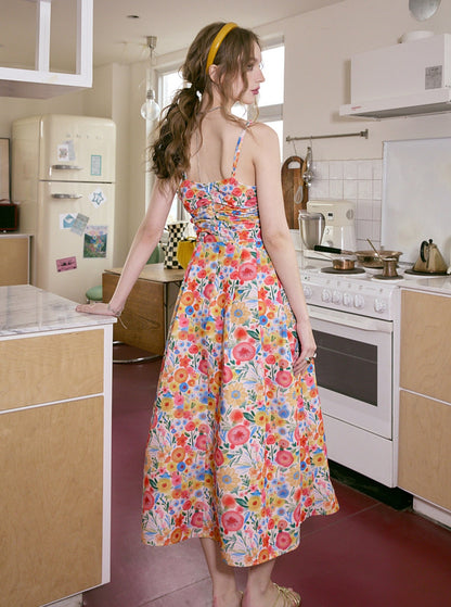 Resort Floral Print Suspenders Dress