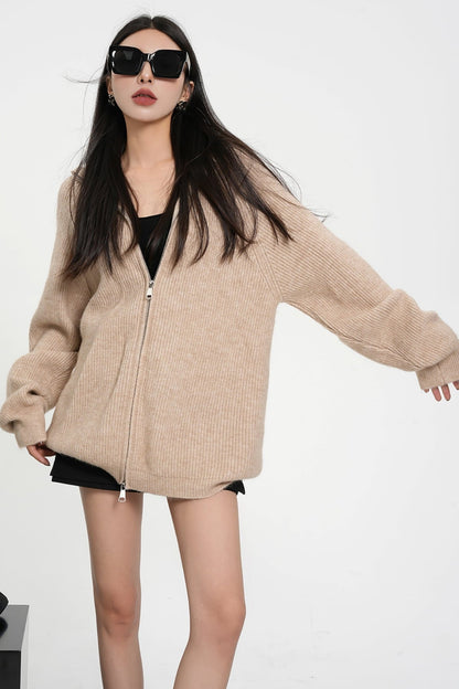 Loose Turtleneck Knit Cardigan Sweater Jacket