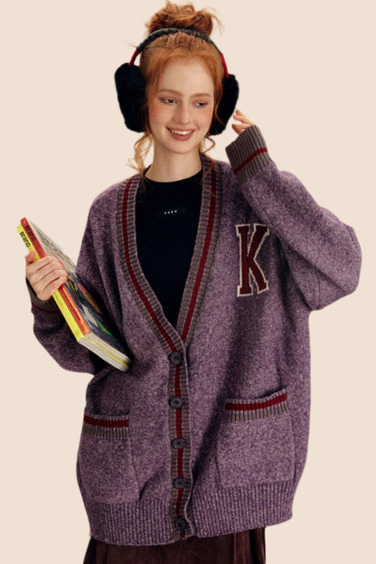 Loose Fit College Style Cardigan