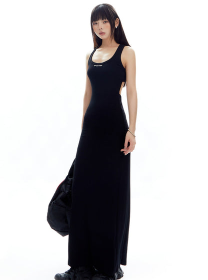 French U-Neck Knitted Maxi Dress