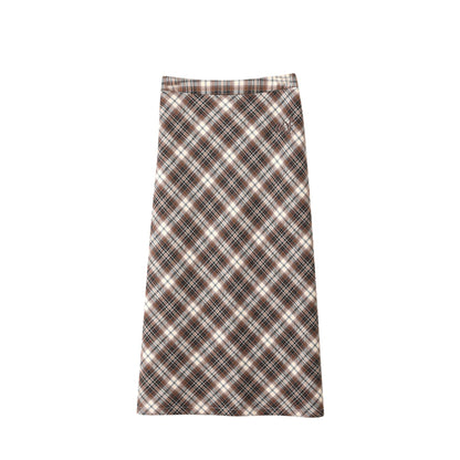 Brown Plaid A-Line Skirt
