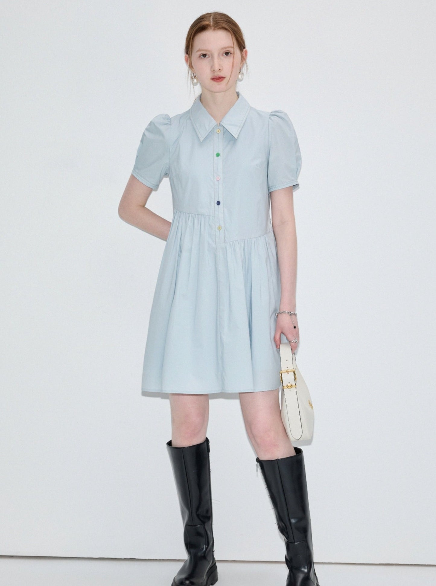 Niche Deconstructed Puff Sleeve Shirt Dress