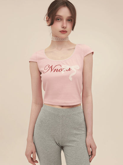 U-Neck Bow High Waist T-Shirt