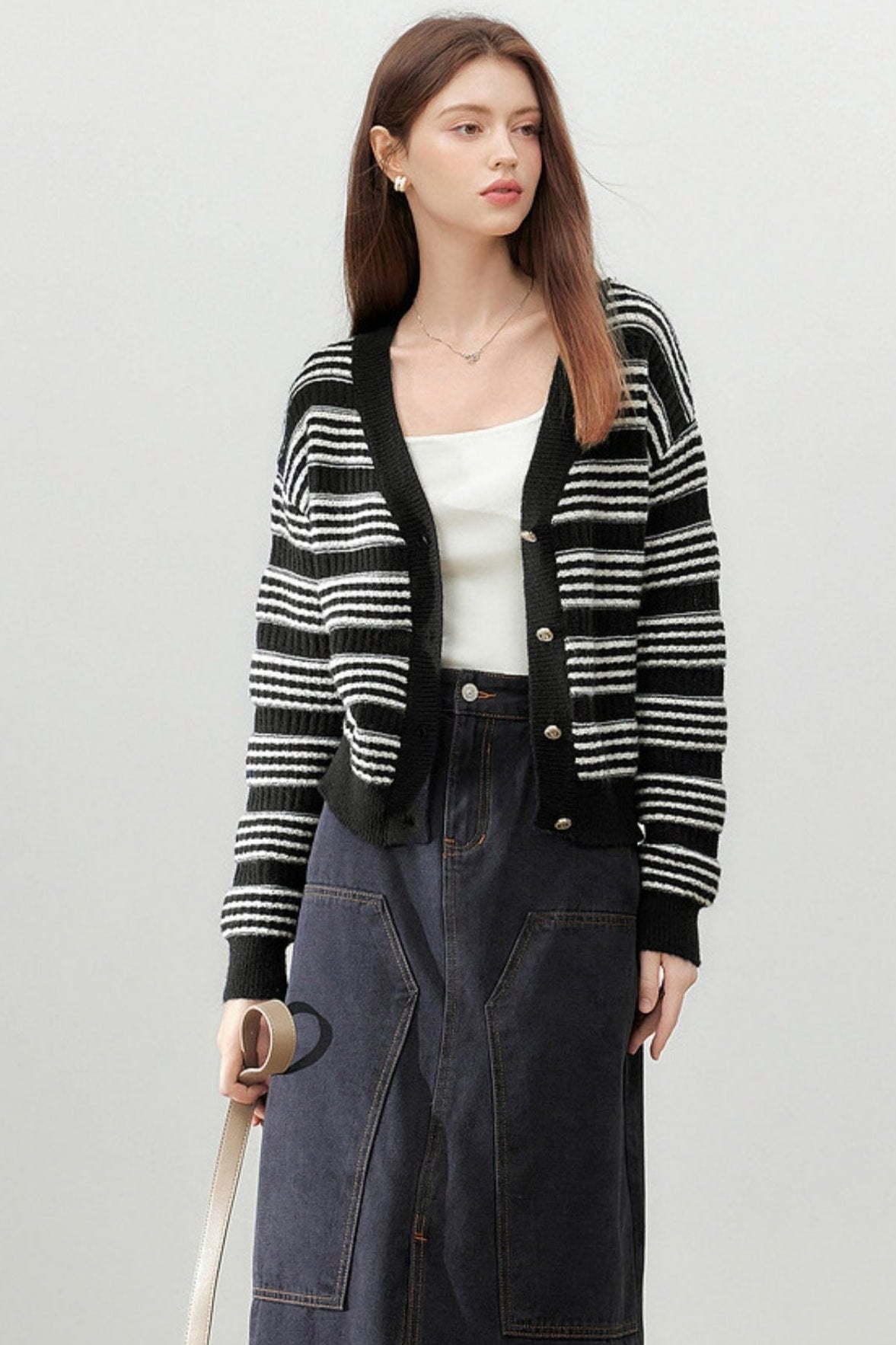 Thick Stripe Knitted Cardigan