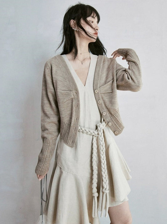 V-Neck Wool Knitted Cardigan