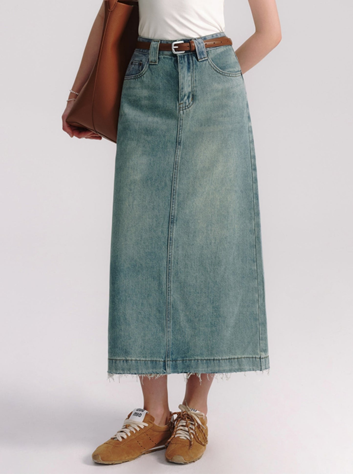 Retro Blue Washed Denim Skirt