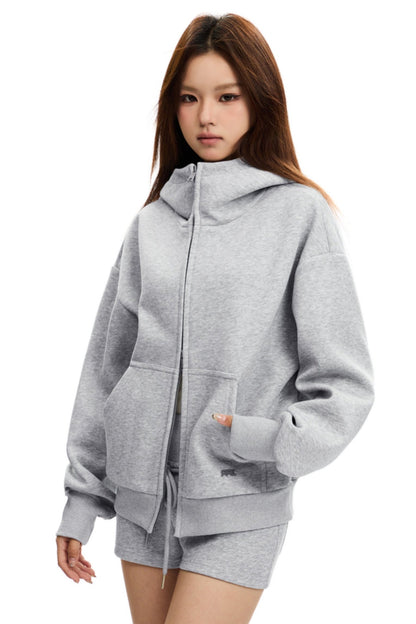 Sporty Stand Collar Hooded Short Jacket