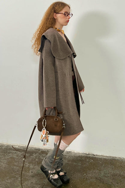 Large Lapel Tweed Wool Coat