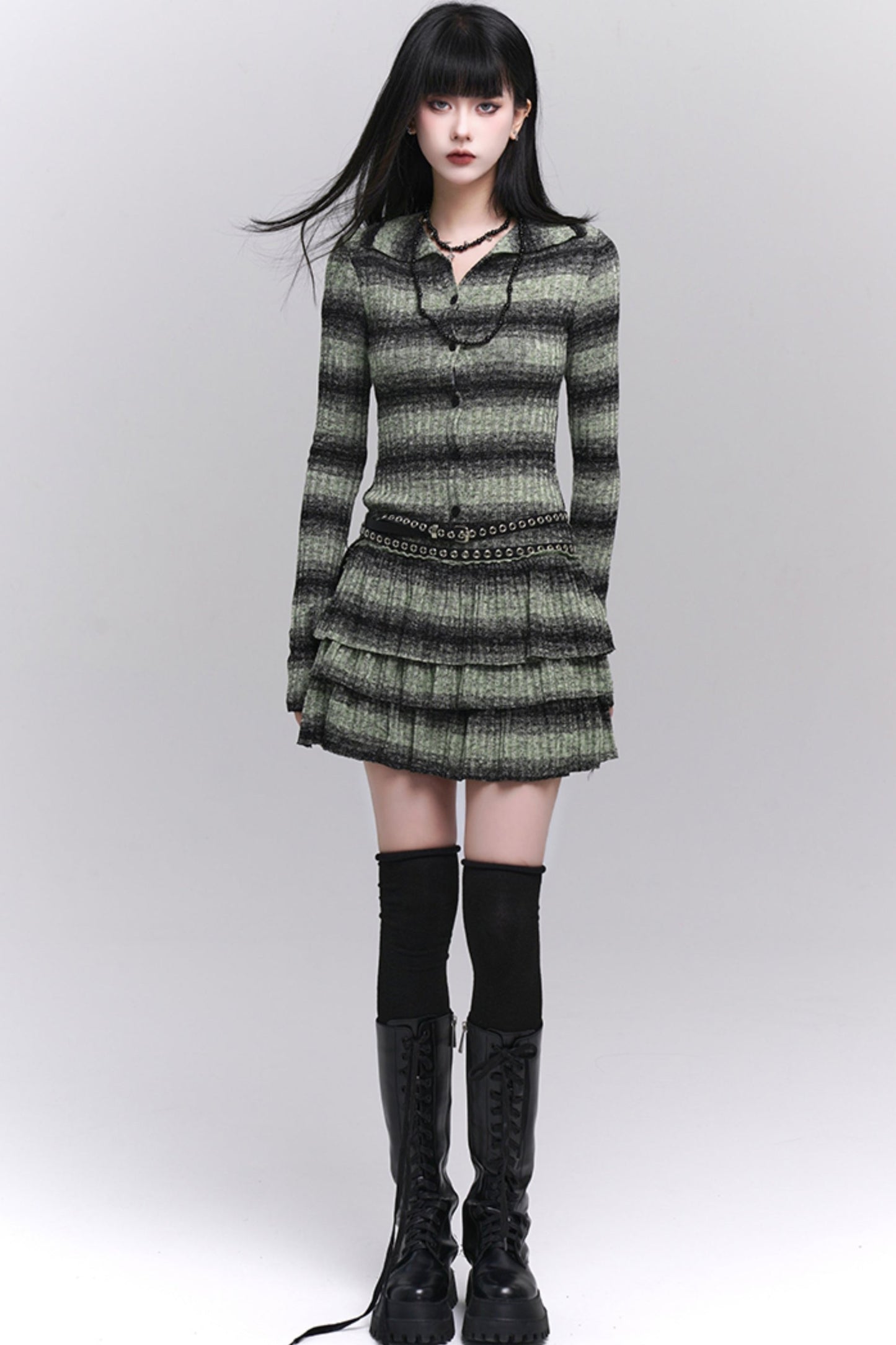 Early Autumn Thriped Knit Dress