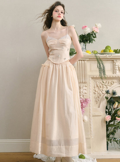 Hand-Beaded Tencel Suspender Dress