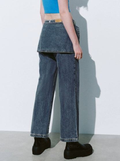 Patchwork Detachable Straight Denim Pants