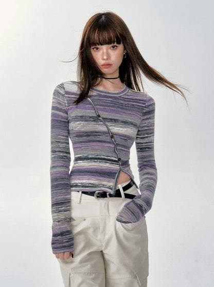 American Retro Design Purple Stripes Top