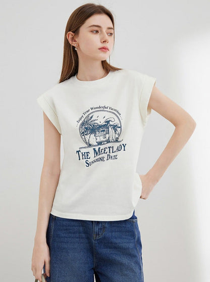 Sense Cotton Sleeveless Print T-Shirt