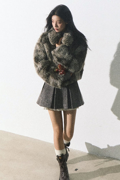 Moss Traces Distressed Fur Crop COAT