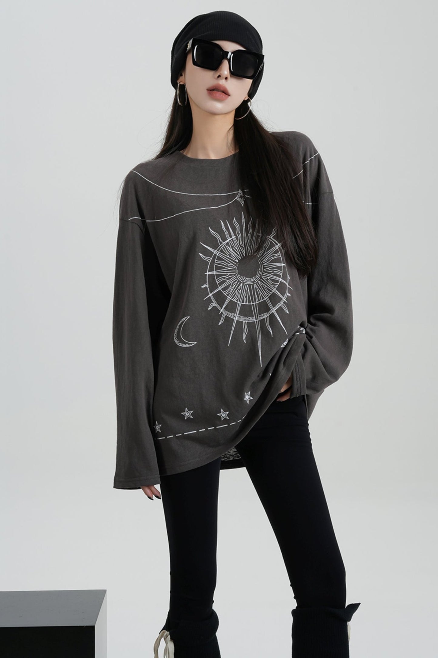 Sense Print Loose Long Sleeve T-Shirt