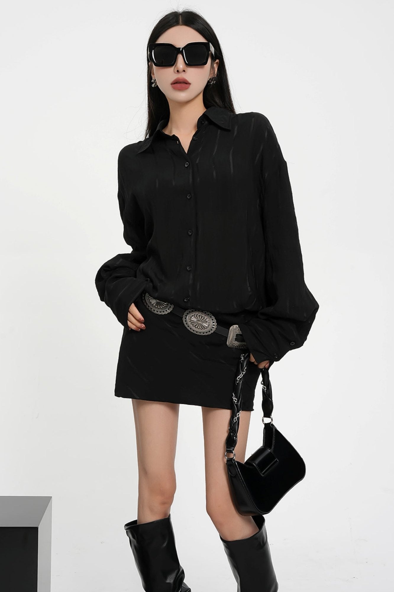 High-End Luxury Long-Sleeve Shirt Dress