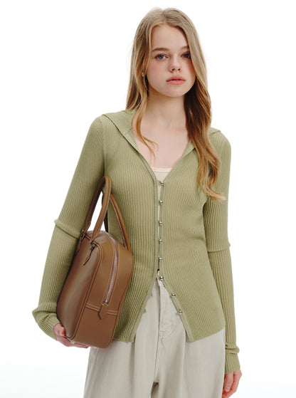 Green Long-Sleeved Knit Cardigan