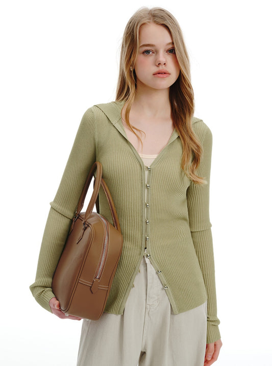 Green Long-Sleeved Knit Cardigan
