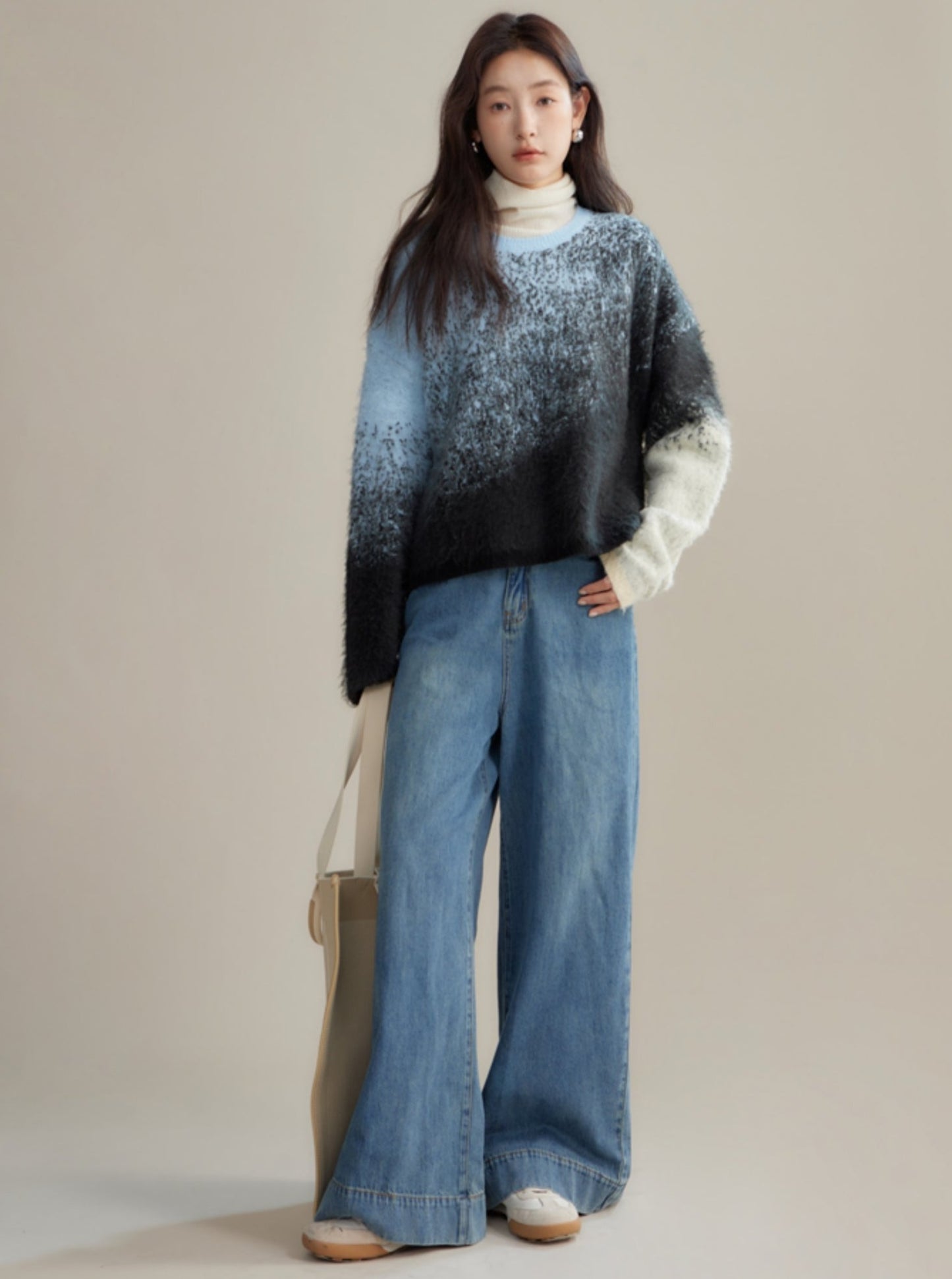 gradient knit long skirt two-piece set