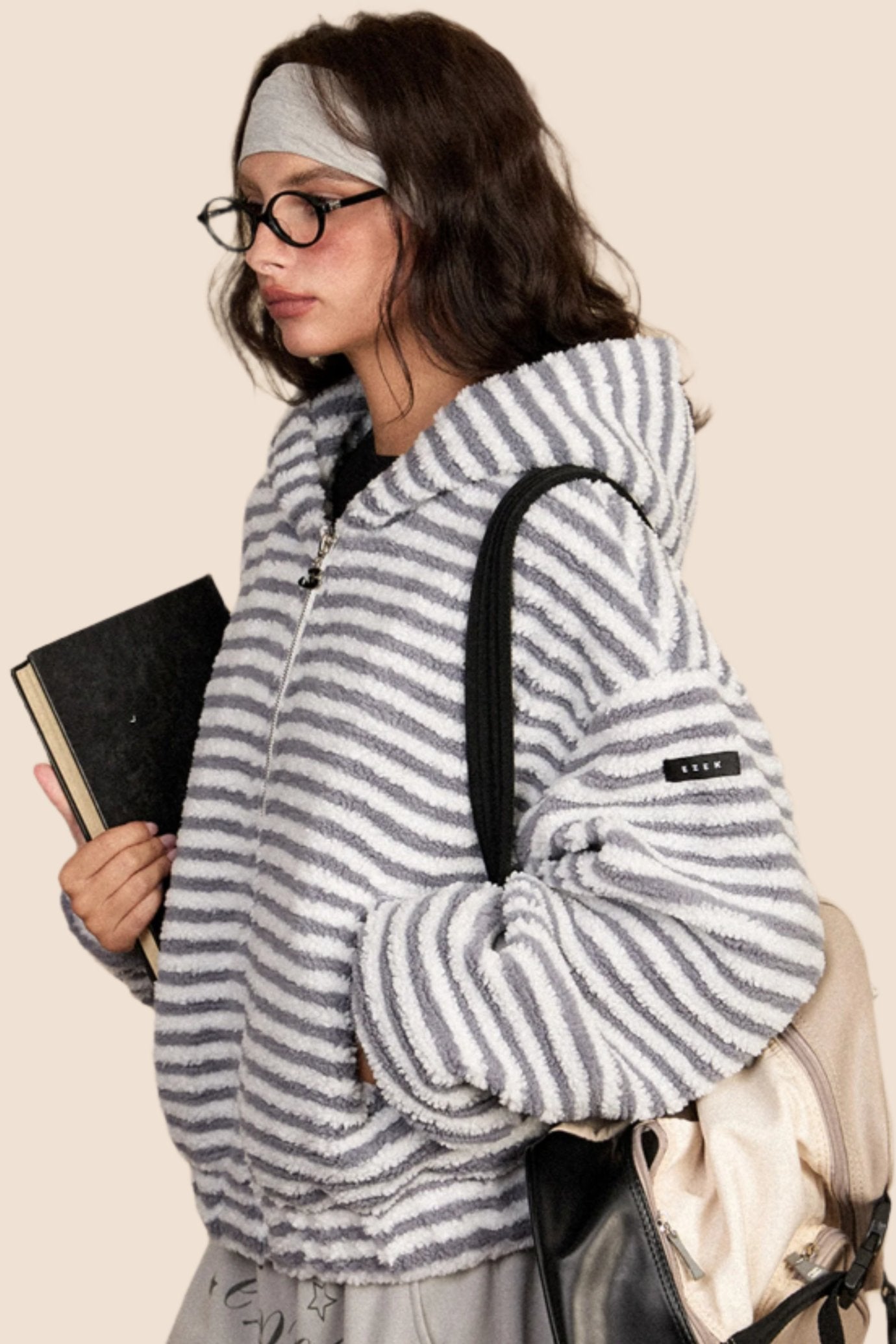 EZEK American retro striped hooded thickened cotton jacket for women in autumn and winter new loose short trendy brand cotton jacket