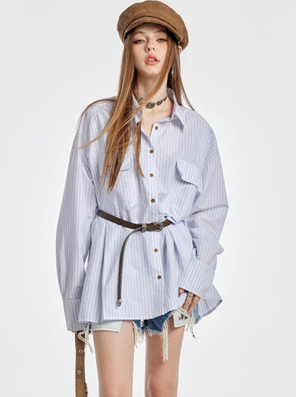 American Blue And White Long-sleeved Shirt