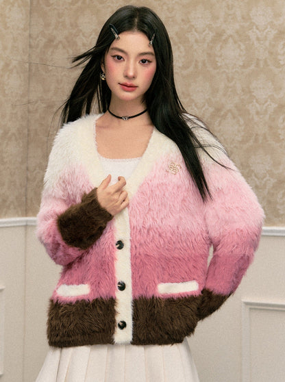 Imitation Mink Hair Gradient Cardigan