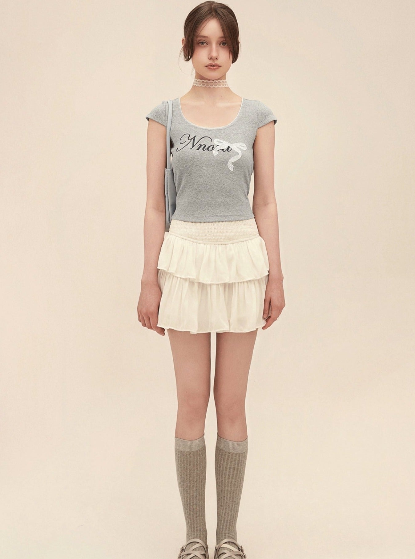 U-Neck Bow High Waist T-Shirt