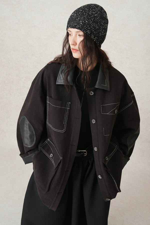 Retro Dropped-Shoulder Leather Coat