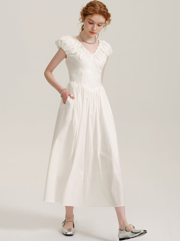 Fungus Trim V-Neck Long Dress