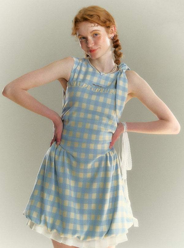 French Sleeveless Pleated Dress