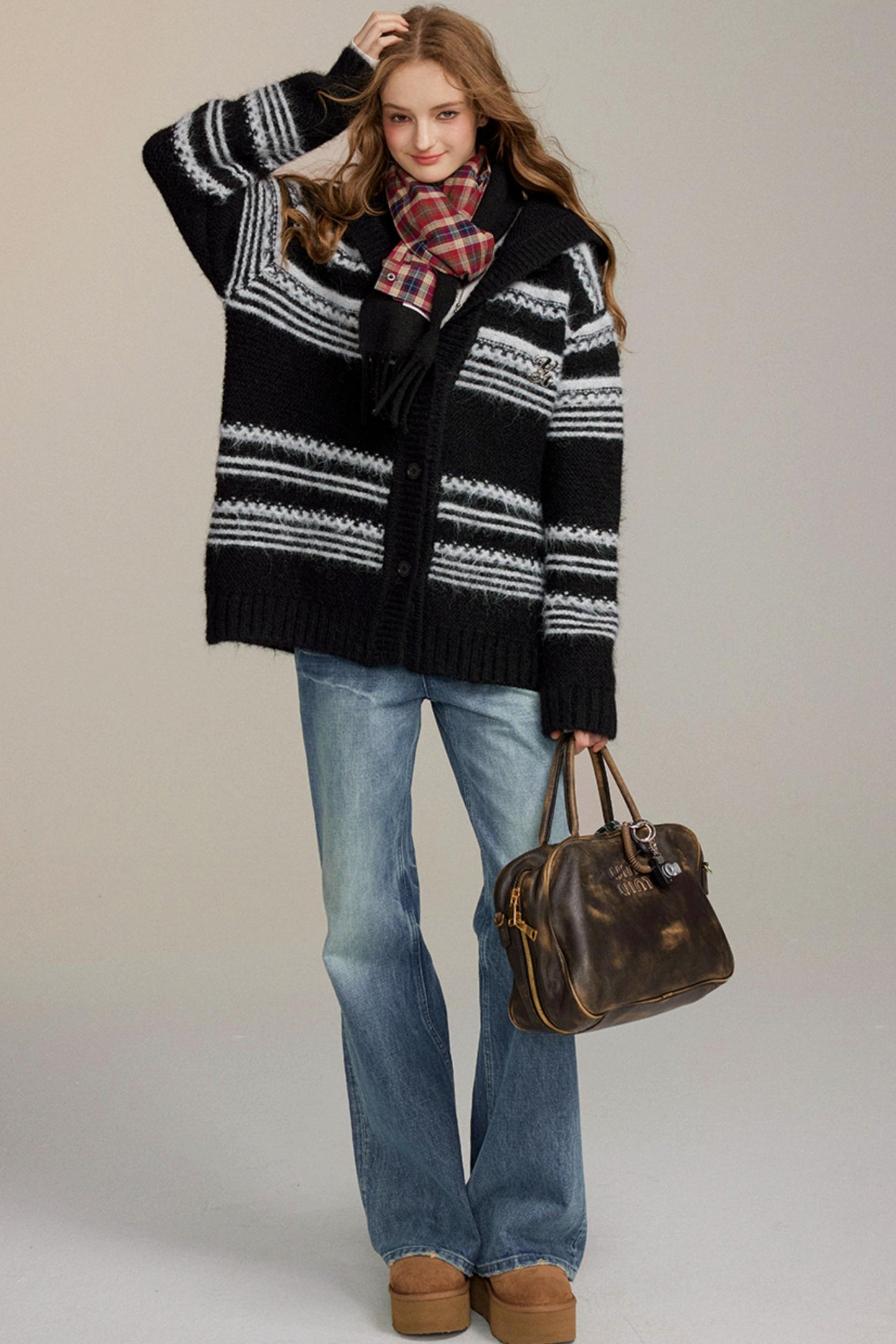 Thick Striped Hooded Cardigan