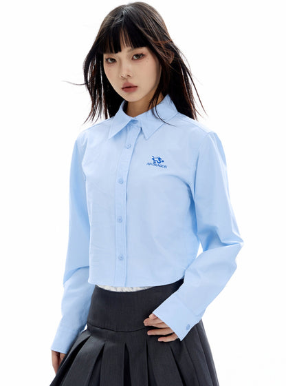 Versatile Embroidered Blossom Lapel Shirt