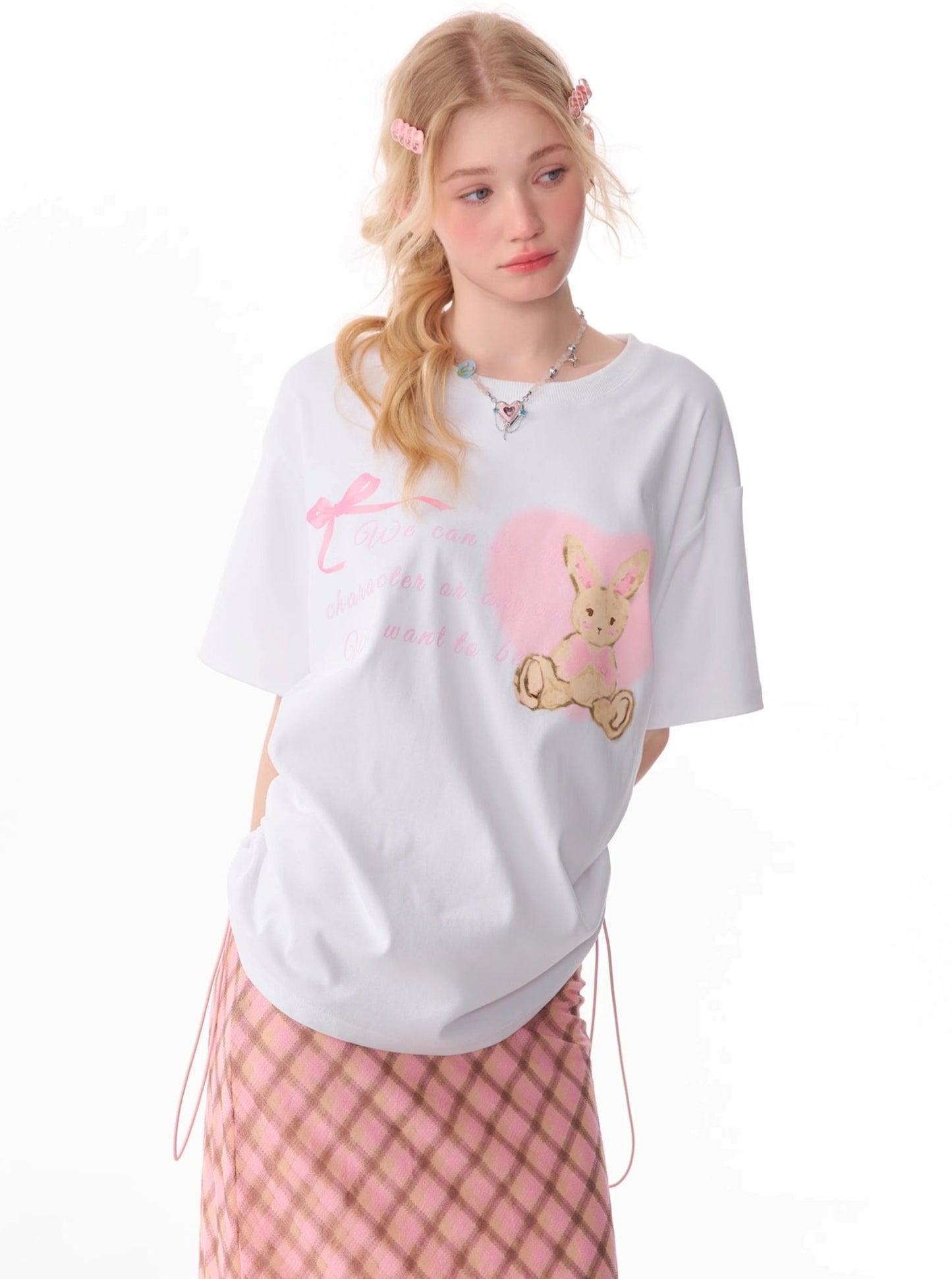 Drawstring Bunny Print T-Shirt