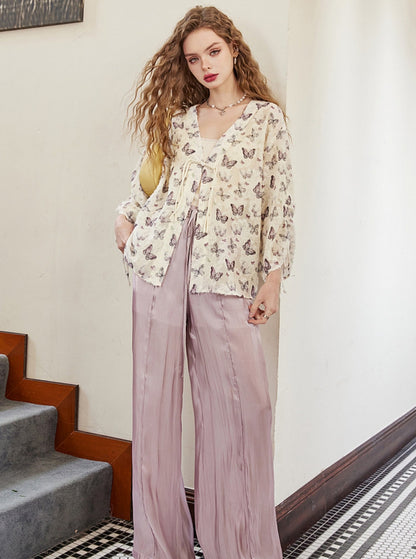 Chinese Style Full Print Chiffon Shirt