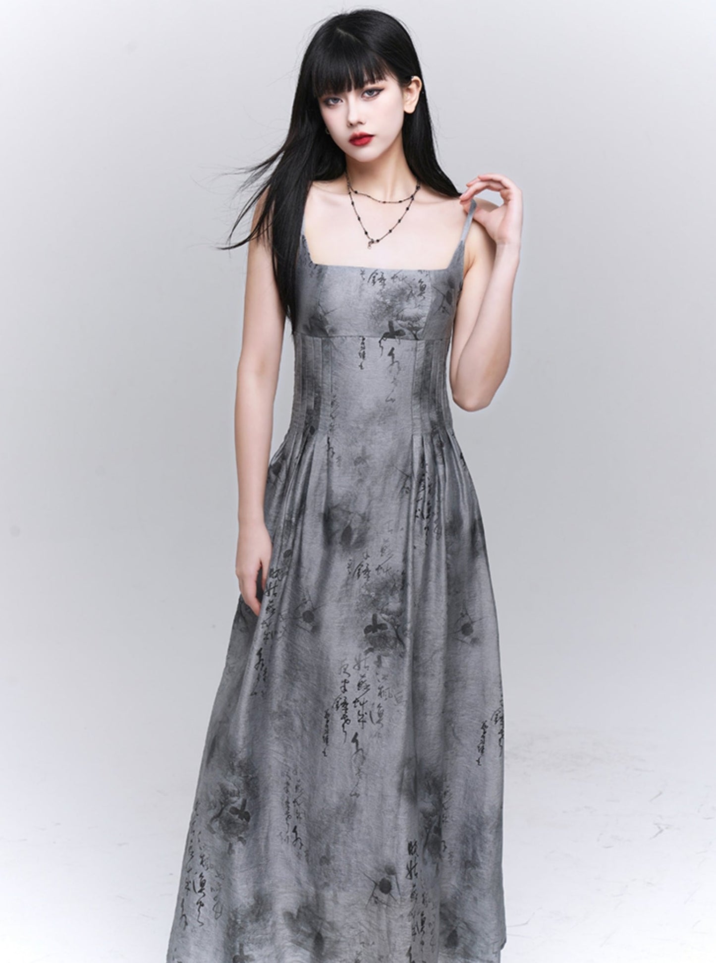 Ghost Girl 2024 Sommerkleid New Chinese Women's Gray Slip Dress Women's High-End Cool Wear